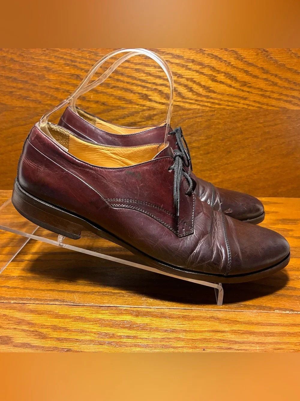 Y2K VTG Johnston & Murphy ITALY MADE Cap Toe Oxford Shoes Burgundy Men’s Size 9